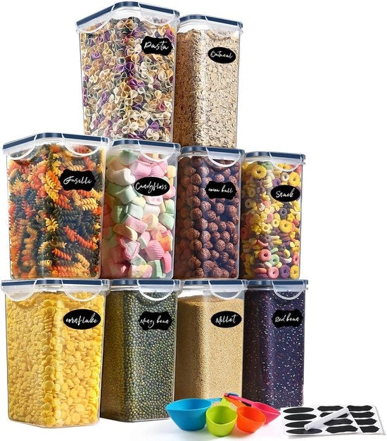 Set di contenitori in plastica BPA-free a tenuta di aria, 10 pezzi, per alimenti secchi
