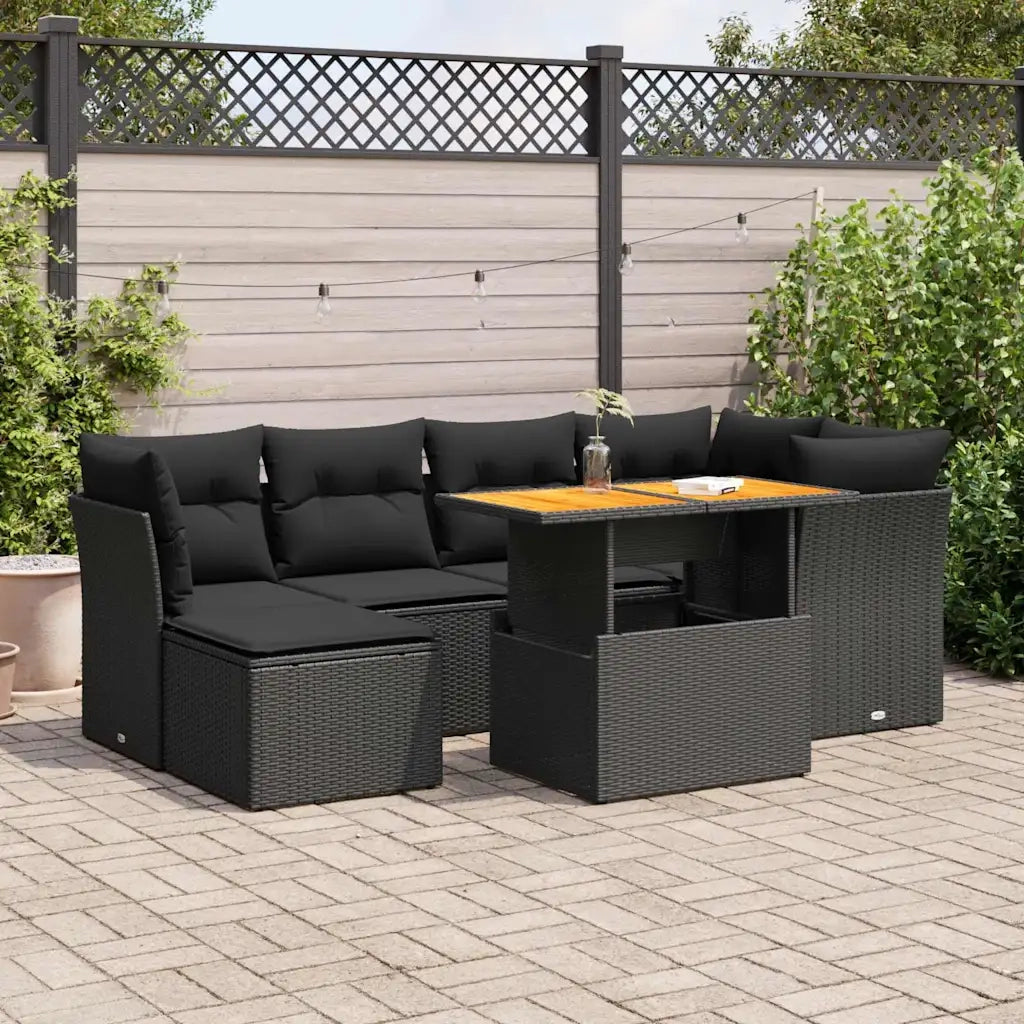 Set Divani da Giardino con Cuscini 7pz Nero Polyrattan 3326946