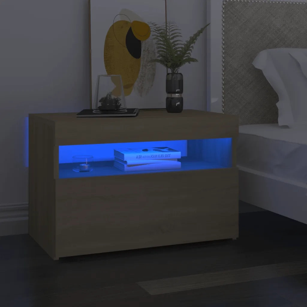 Set di 2 Comodini | Armadio da Notte | Mobiletto da notte con Luci LED Rovere Sonoma 60x35x40 cm
