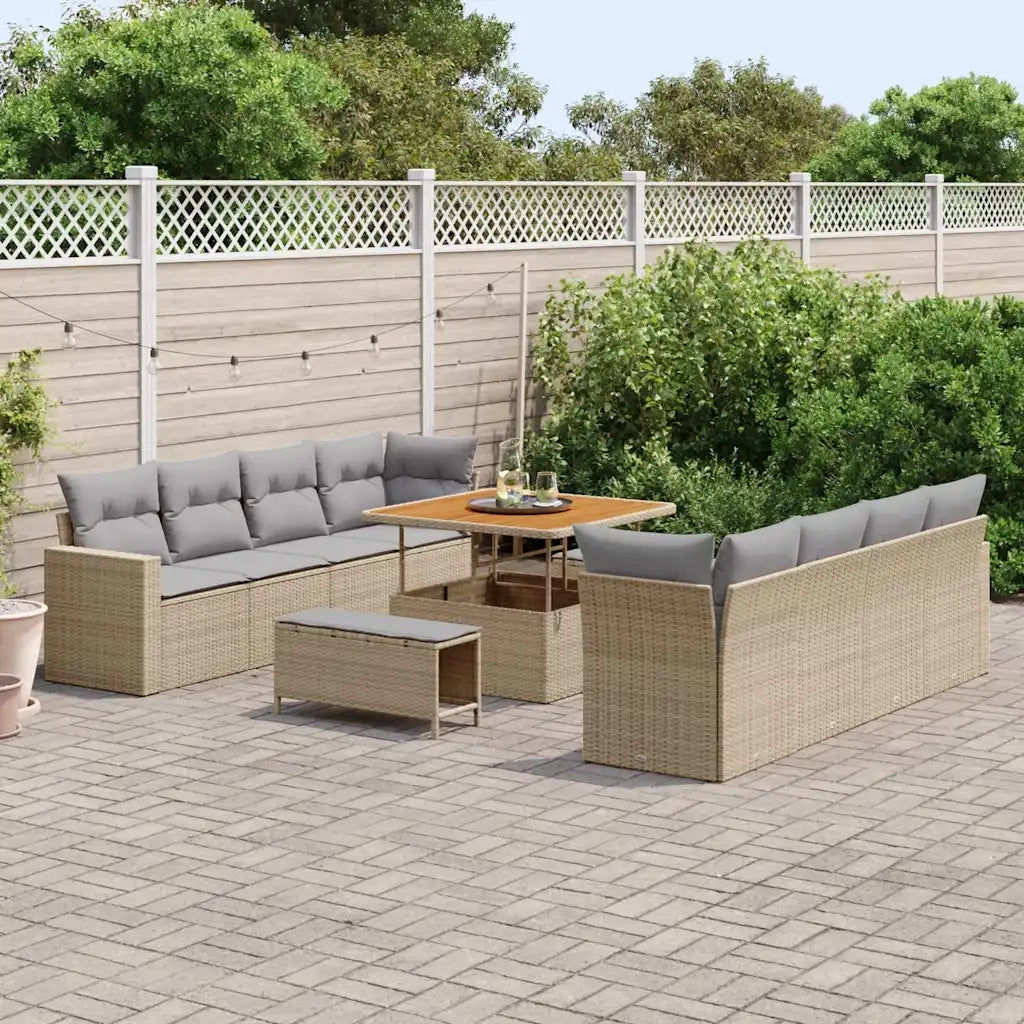 Set Divano da Giardino 11 pcs Beige polyrattan