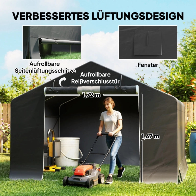 Tenda garage porta attrezzi 3 x 3 m, struttura in metallo zincato, grigio scuro