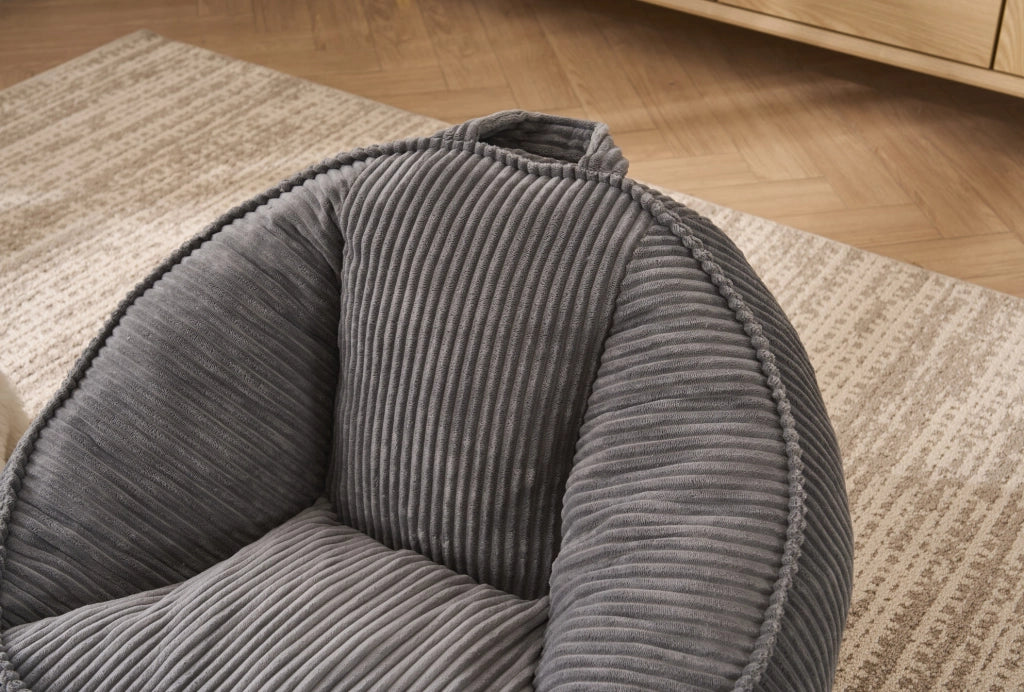 Poltroncina a sacco per bambini ergonomica in velluto a coste grigio
