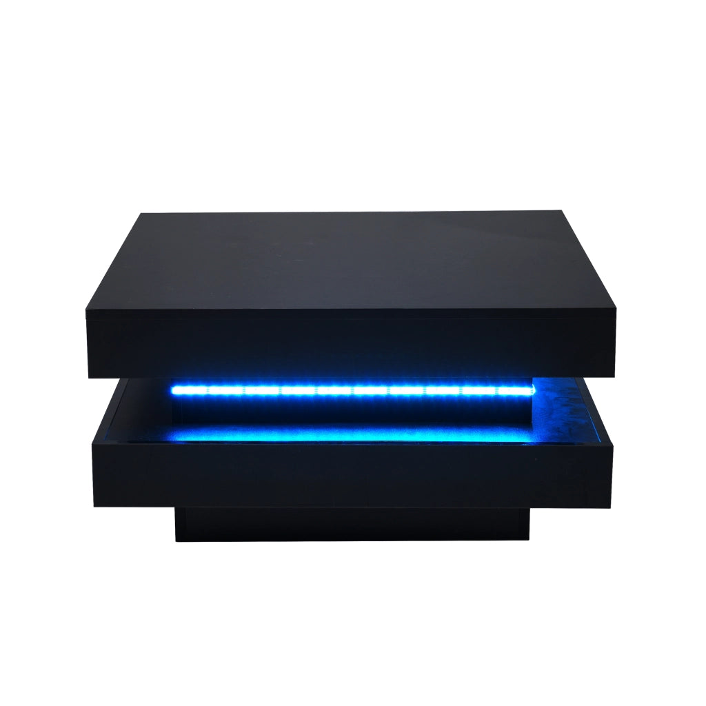Desviae Tavolino basso quadrato con LED controllati tramite app Bluetooth in pannello truciolare nero 70 × 70 × 36 cm