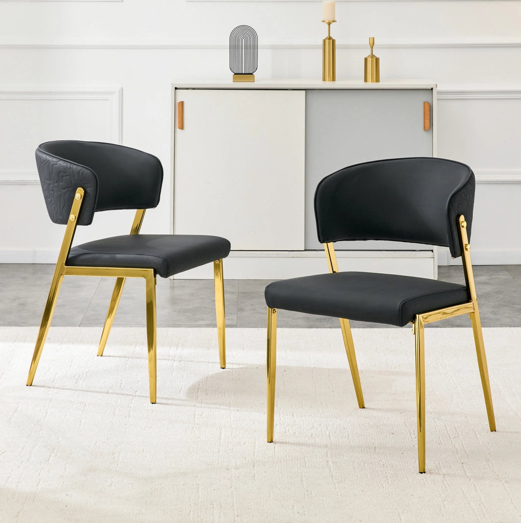 Set 2 sedie da pranzo imbottite in PU nero con struttura in metallo HOMVRA