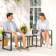 Set da Giardino in Rattan 3 Pezzi con 2 Poltrone Grigio Chiaro e Tavolino con Piano in Vetro Temperato