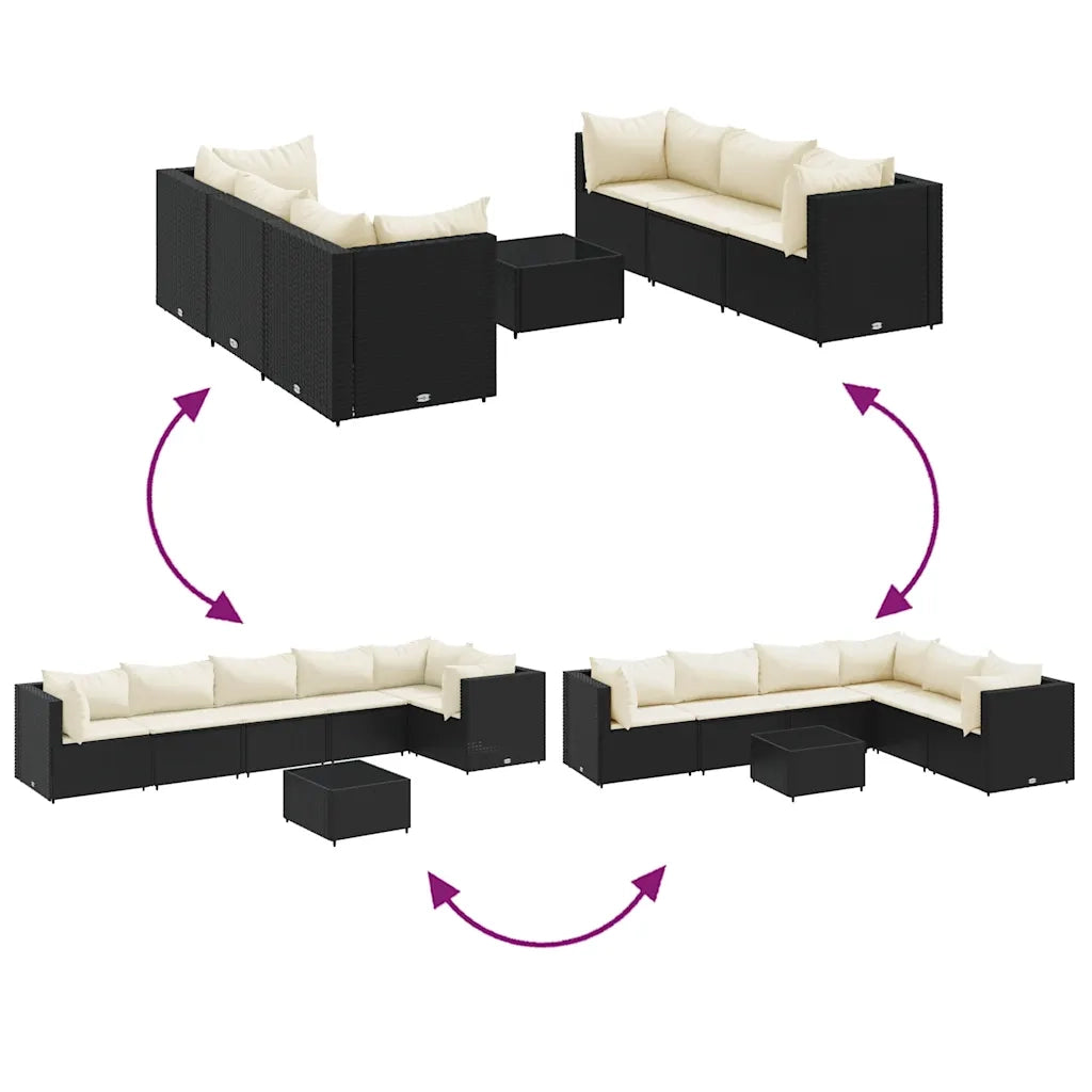 Set Salotto da Giardino con Cuscini 7pz Nero Polyrattan
