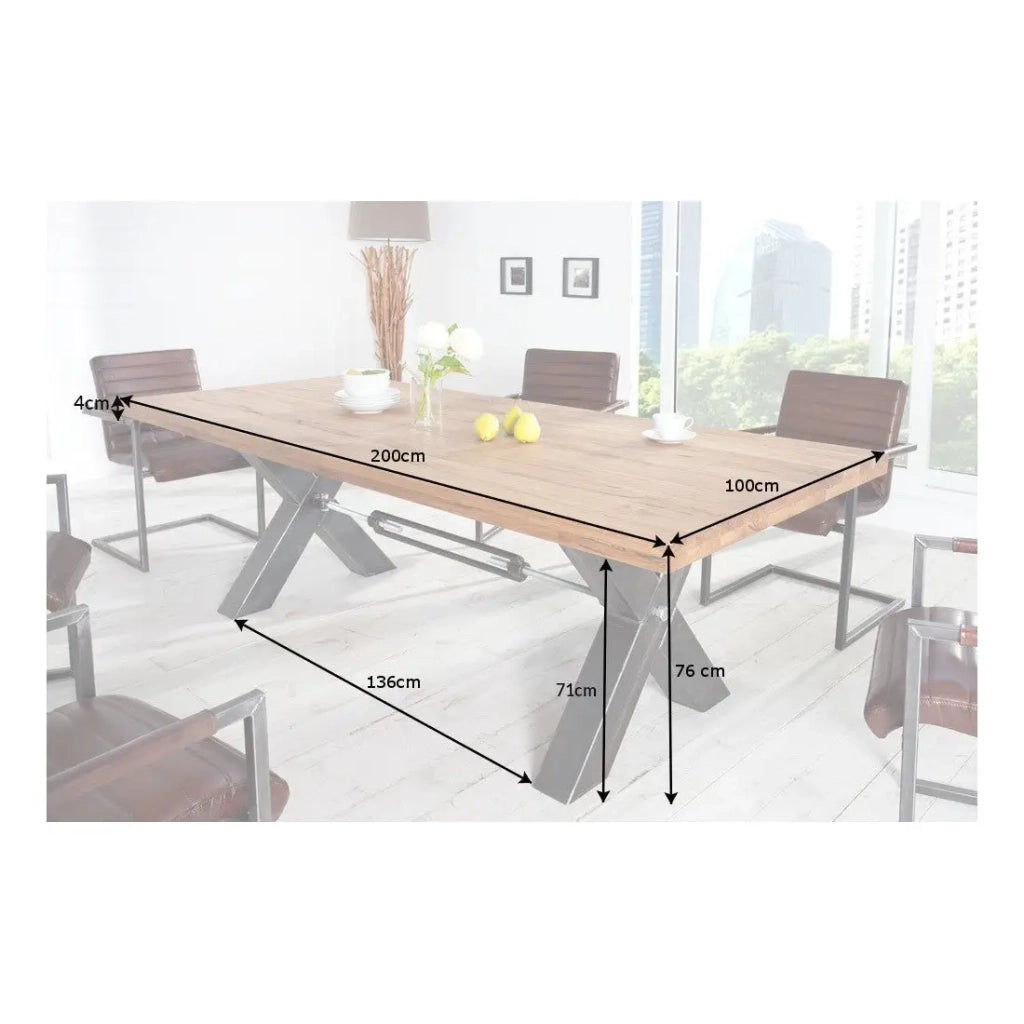 Tavolo da pranzo CAVARA – Rovere selvatico e metallo nero – 200 cm – Stile industriale