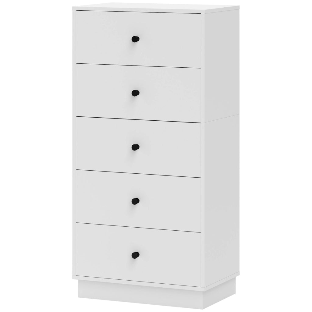 Cassettiera moderna 5 cassetti in truciolato per camera da letto e casa, mobile comò salvaspazio robusto, bianco, 47x29x95 cm