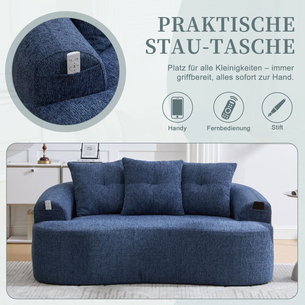 Divano lineare 2 posti - con cuscini spessi e seduta profonda - in chenille blu