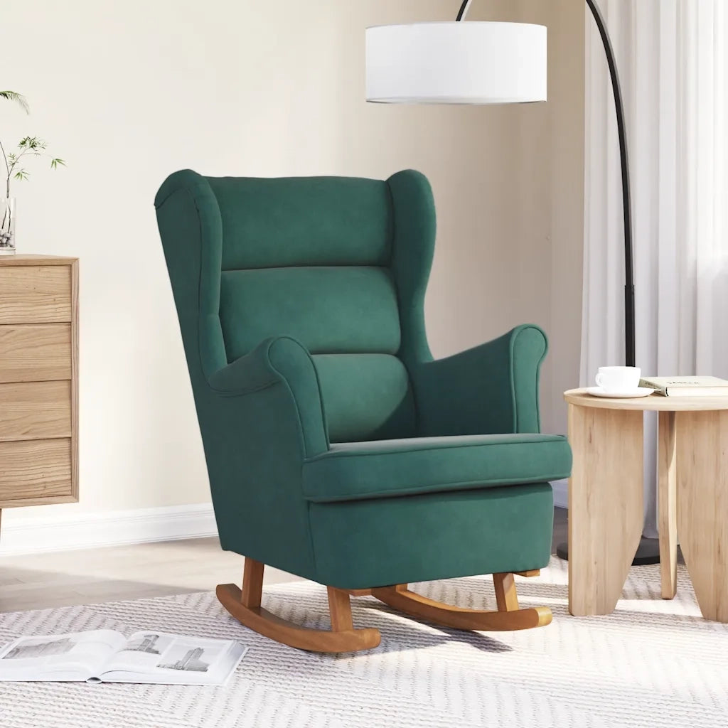 Sedia a dondolo con schienale alto in velluto verde scuro 329365