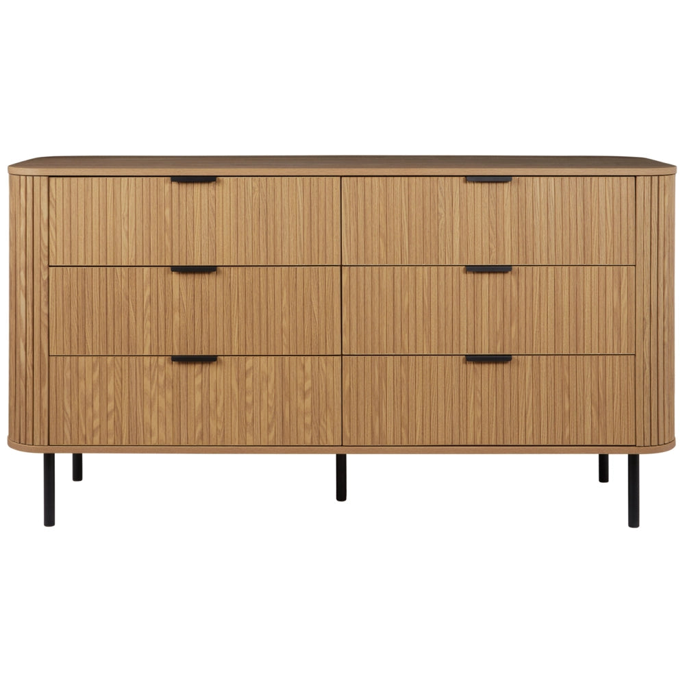 Cassettiera con 6 cassetti MDF legno chiaro gambe in metallo stile retrò