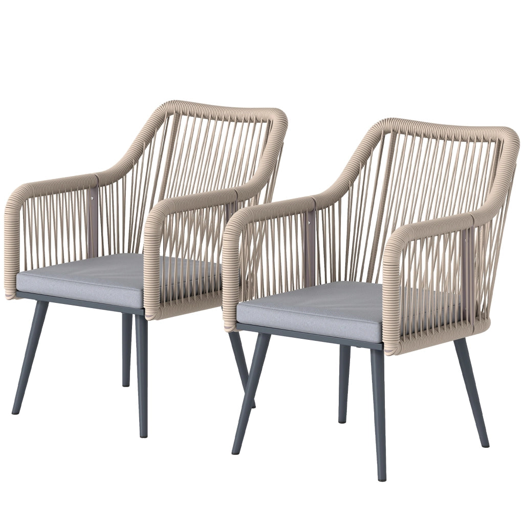 Sedia da giardino ¨C zephmum ¨C set di 2, in polyrattan e metallo, con cuscini e braccioli, 54x65x80 cm, grigio