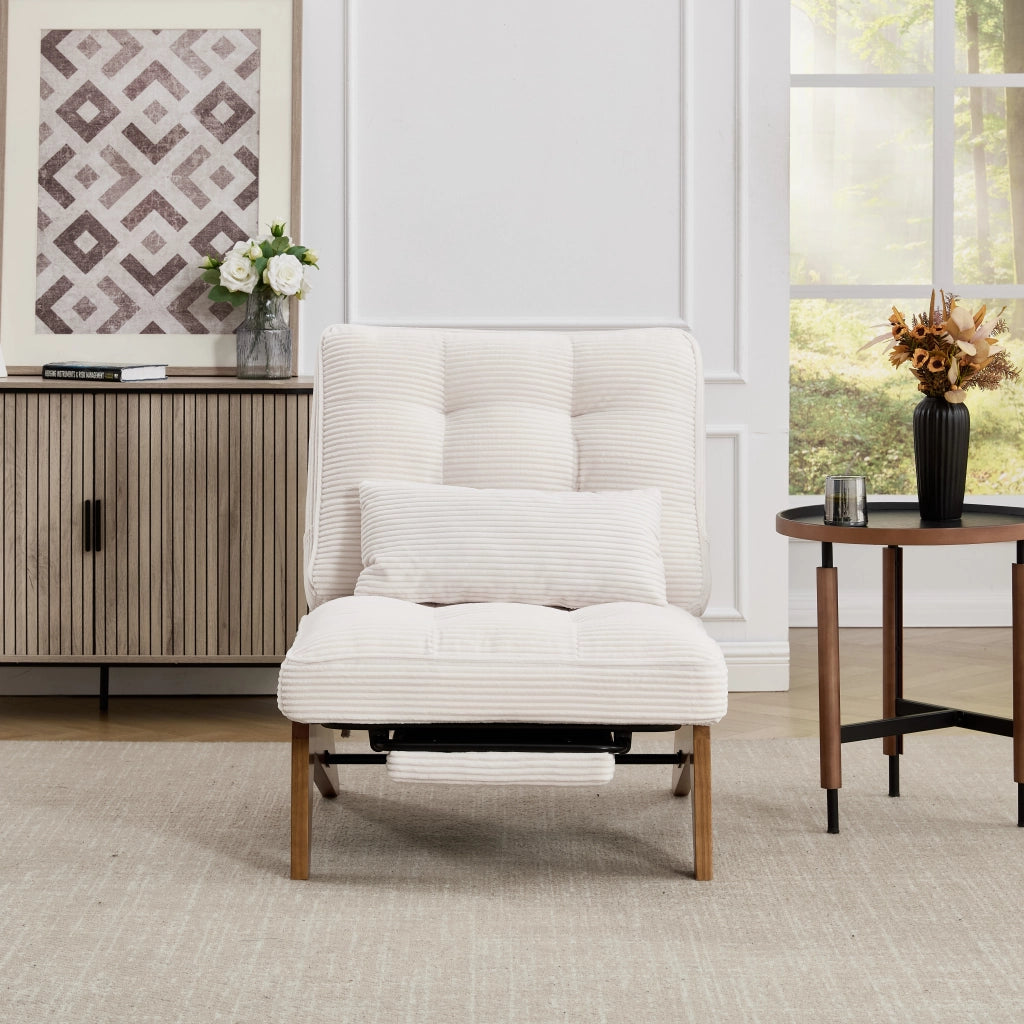 Poltrona Relax Reclinabile con Poggiapiedi e Cuscino Lombare Comfort Ergonomico Piedi in Legno in Velluto a Coste Beige