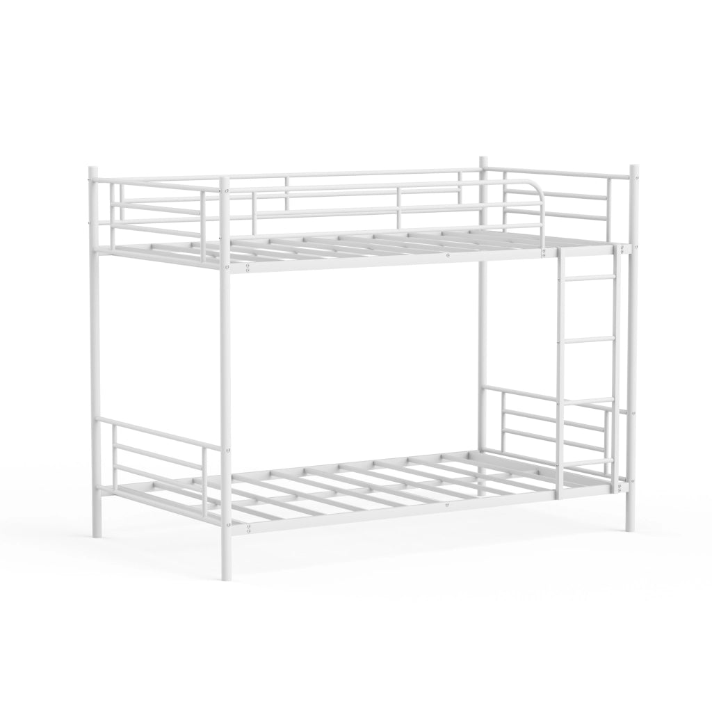 Letto a castello 90 × 190 cm 2 posti con scala e barriera anticaduta, senza materasso, acciaio bianco