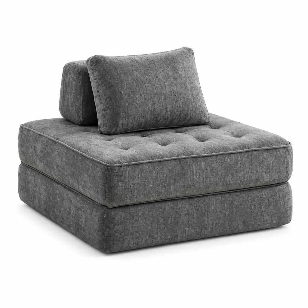 Poltrona letto singola 2 in 1 pieghevole con cuscino e supporto trapezoidale in ciniglia di poliestere grigio