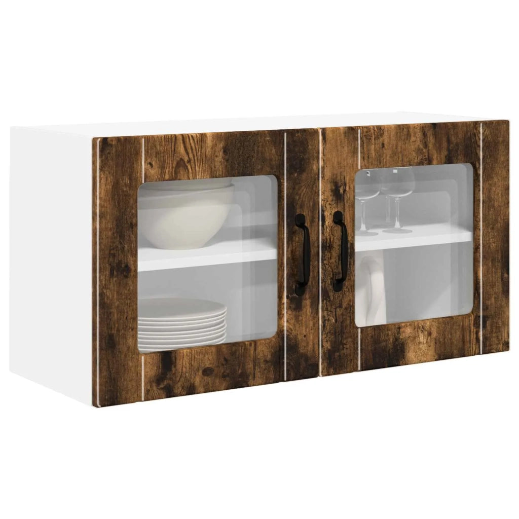 Pensile da cucina | Mobile in vetro da parete PORTO Rovere fum¨¦ 80 x 31 x 40 cm