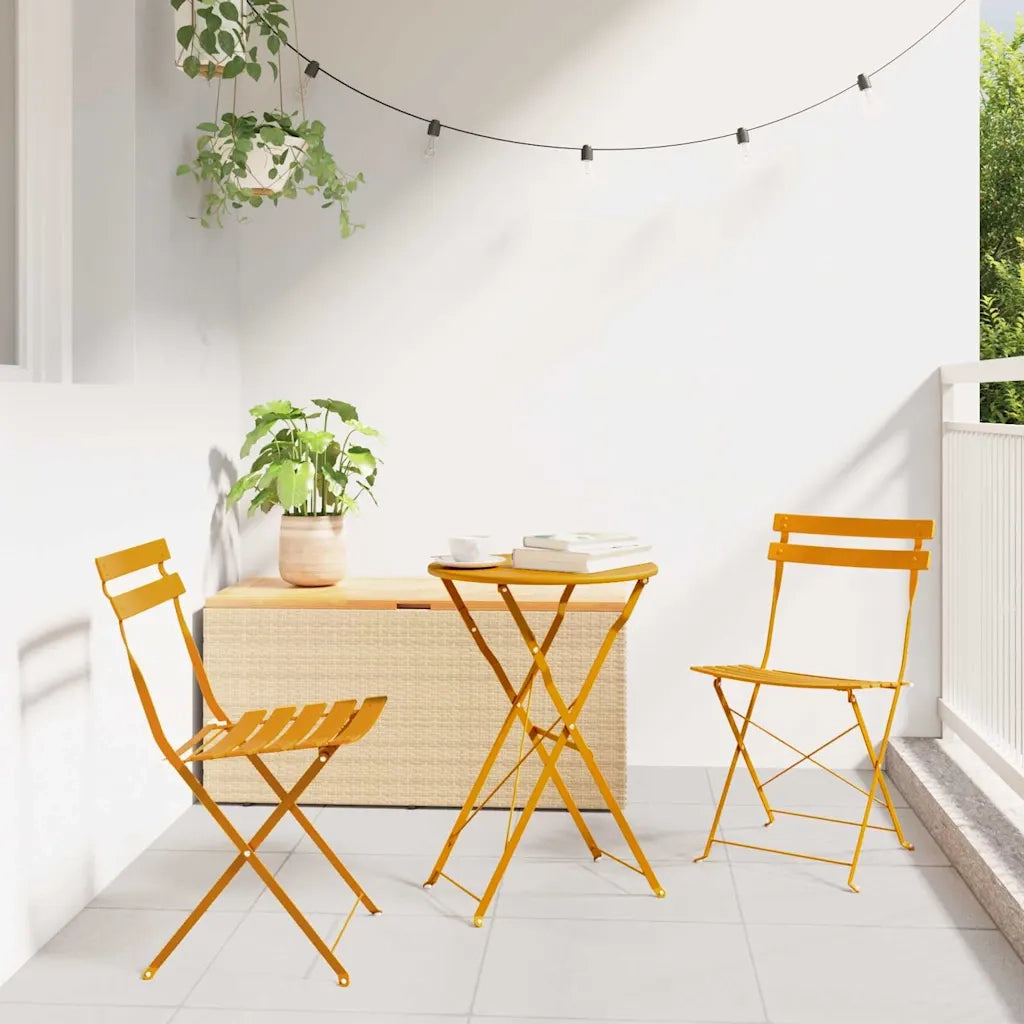 Set Bistro Pieghevole 3 pz | Set Salotto da Giardino Senape Acciaio