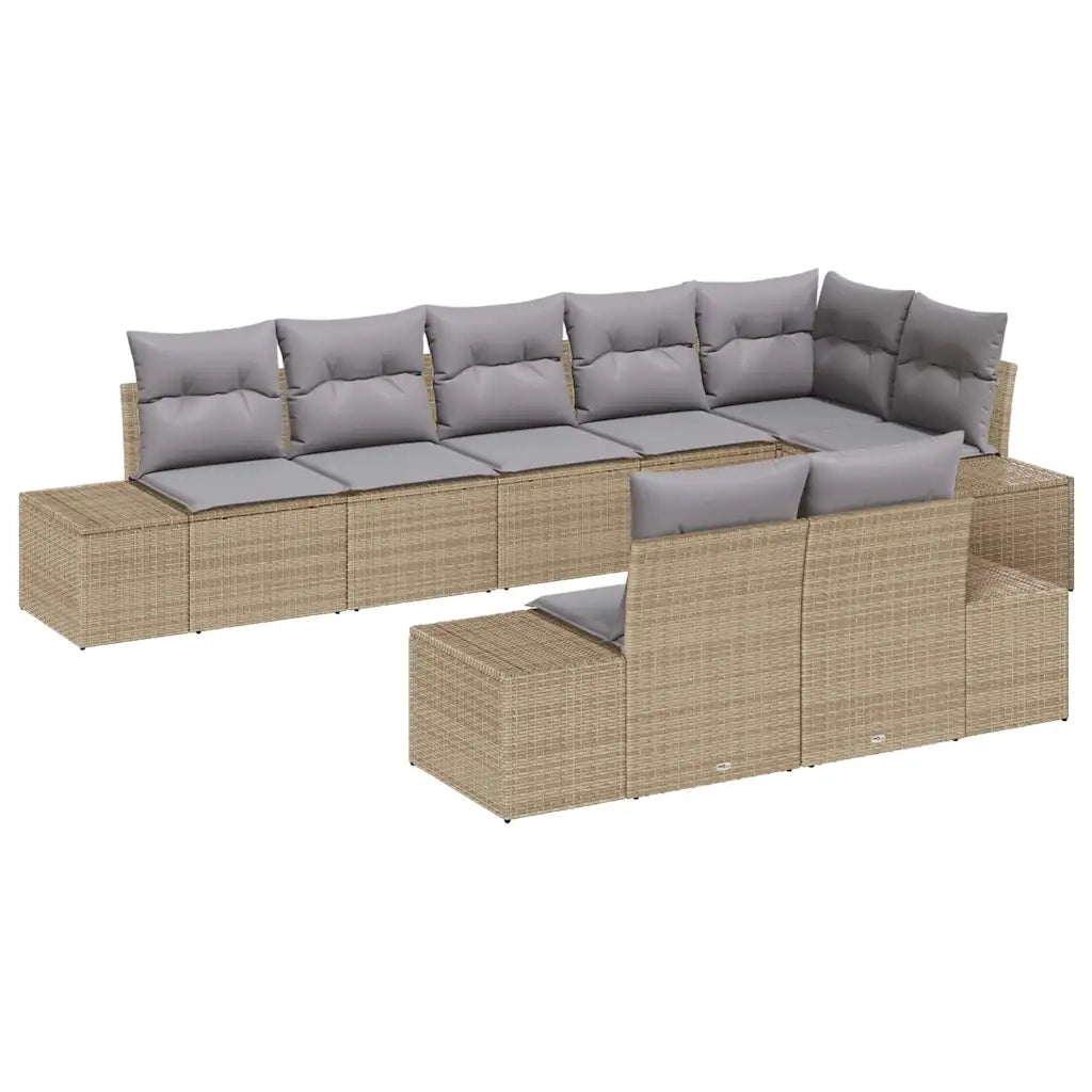 Set Divano da Giardino 8 pcs Beige e Grigio Chiaro Poly Rattan 3355779