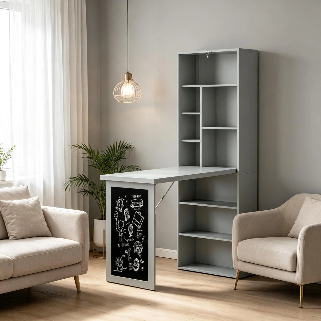 Scrivania pieghevole a parete con ripiano e lavagna, tavolo a muro multifunzionale, scrivania sospesa, per stanze piccole e ufficio domestico (solo co