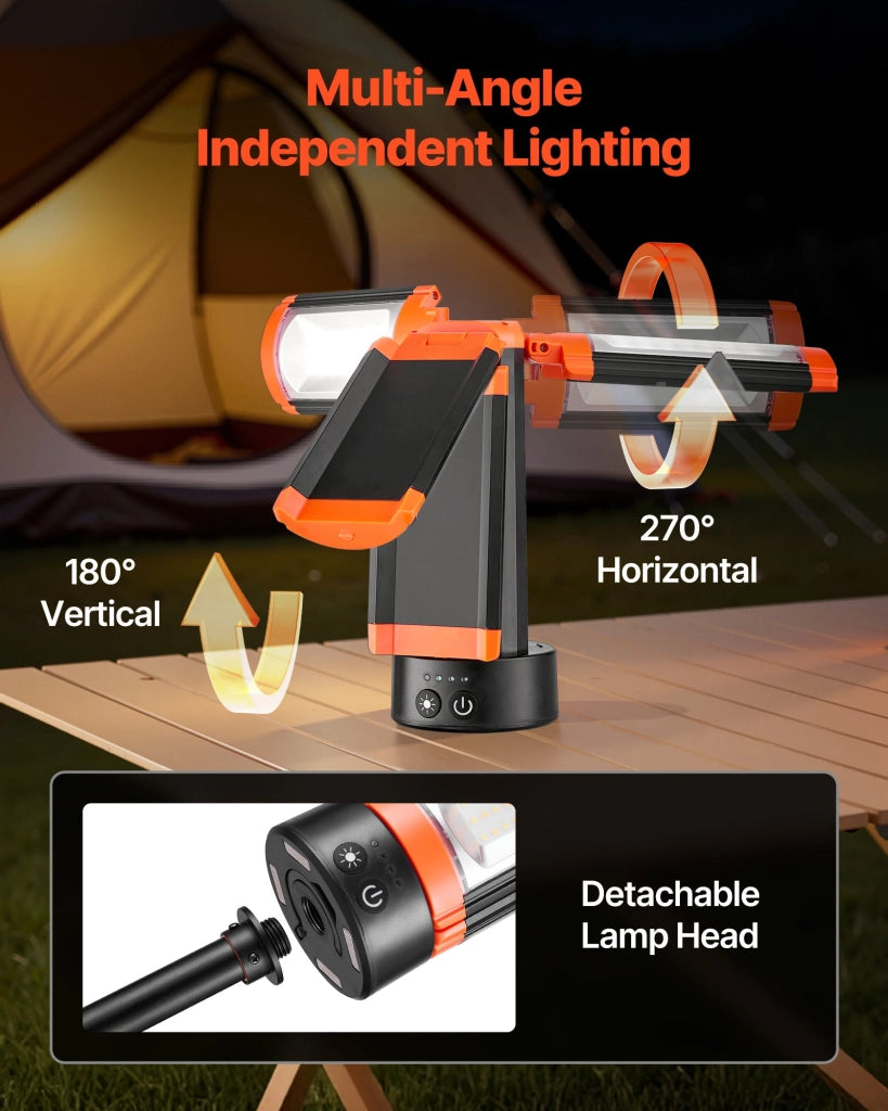 Lampada da Lavoro LED Ricaricabile 10 Ah 20W 2200lm con Treppiede Staccabile a 3 Teste Dimmerabile per Cantieri e Fai da Te