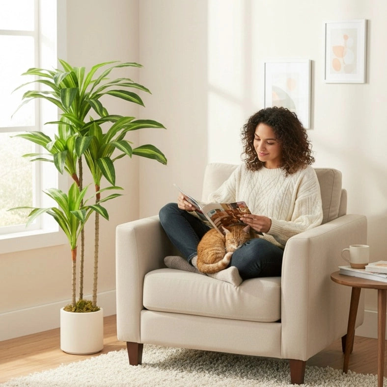 ALBERO ARTIFICIALE Dracena 120 cm Verde con vaso bianco
