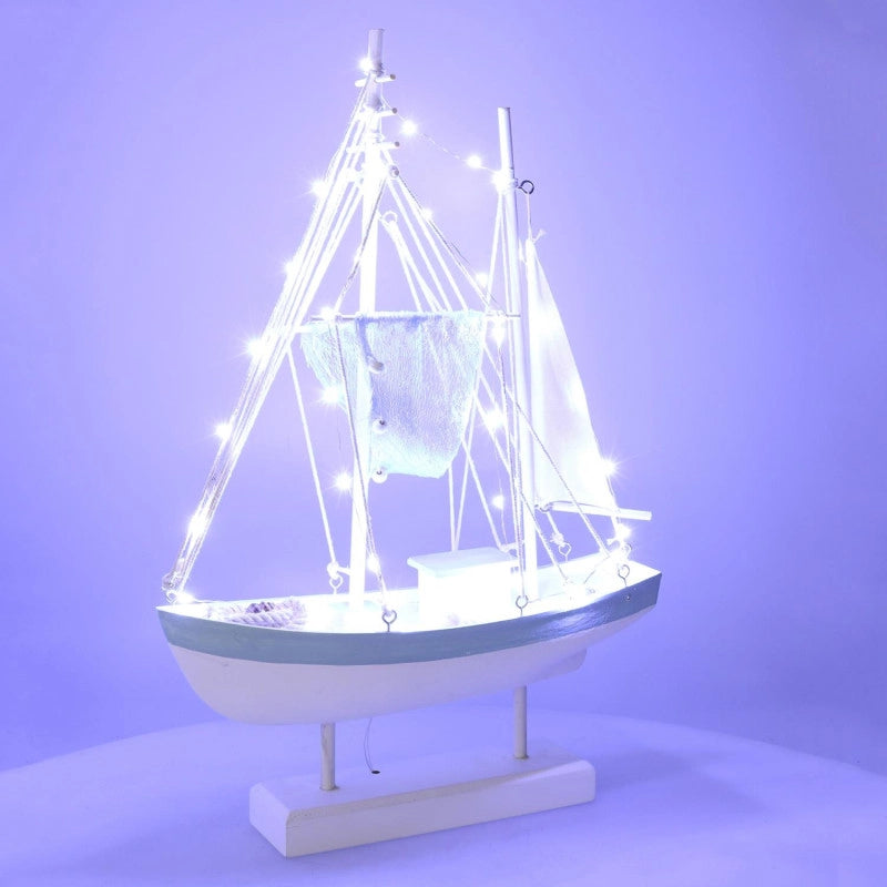 Barca legno mare con led bianco cm 35,5x11,5h54,5