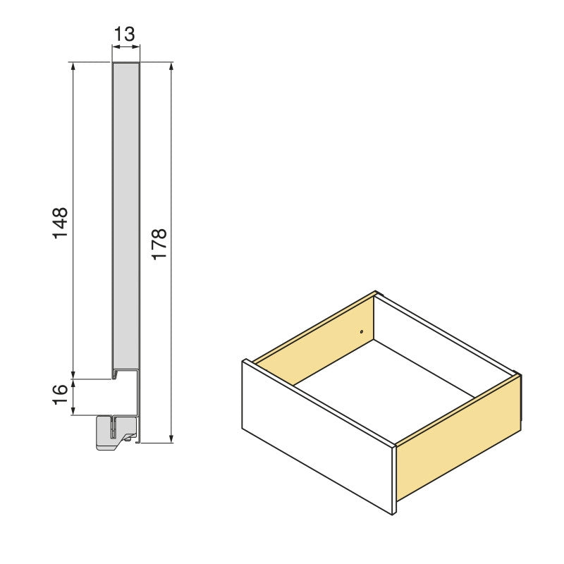 Cassetto esterno Vertex con regolazione 3D altezza 178mm, 40kg, profondità 350mm, Acciaio, Verniciato alluminio