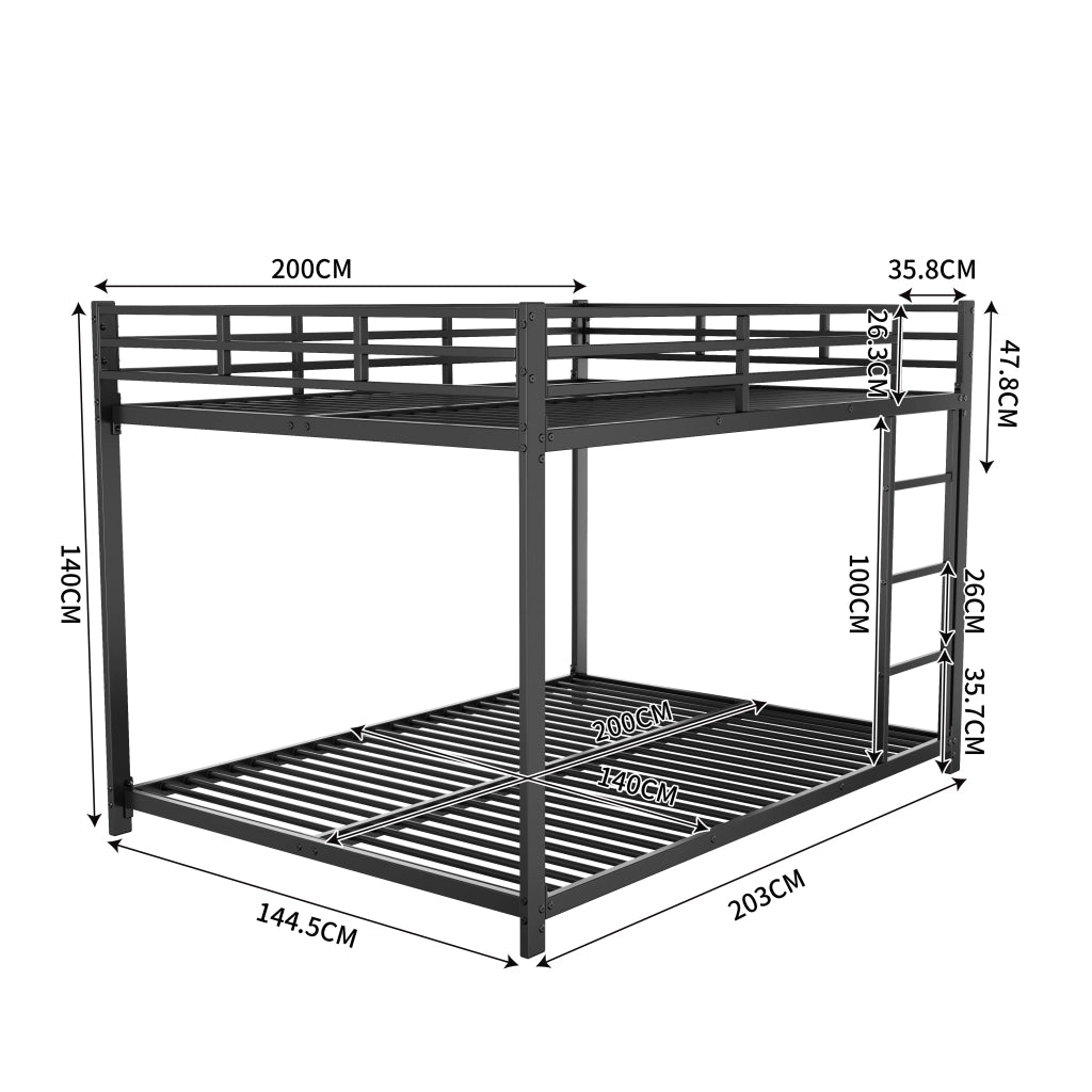 Letto a castello in metallo 140 x 200 cm; nero; con sponde e scala per cameretta