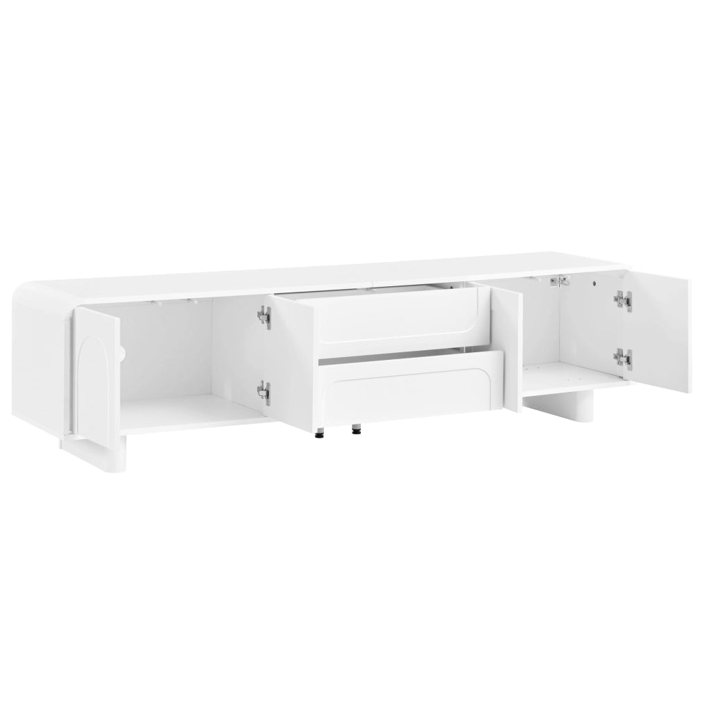 Mobile TV basso bianco 180 cm con 4 ante, 2 cassetti e passacavi