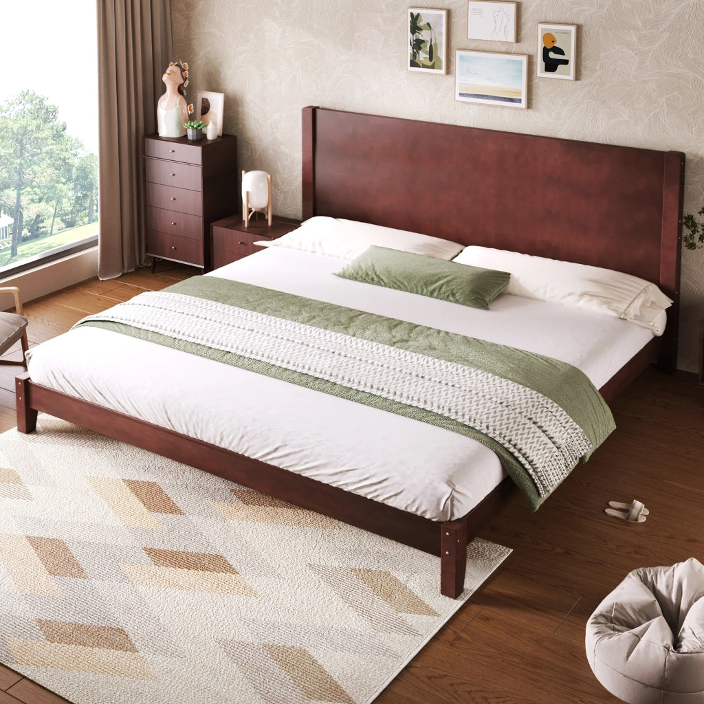 Letto a piattaforma 180x200 - Zephmum- con testiera e rete a doghe, marrone