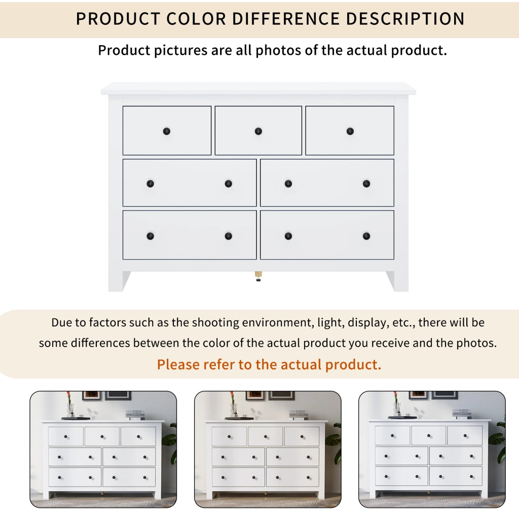 Credenza bianca moderna mobile buffet con 7 cassetti in truciolato 152x40x89 cm
