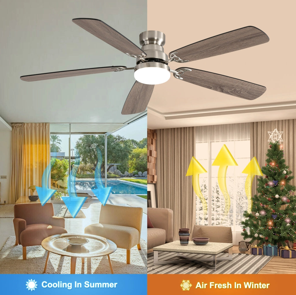 Ventilatore a soffitto YEAVIO 52" con LED dimmerabile, 6 velocità, 5 pale, telecomando e motore DC reversibile