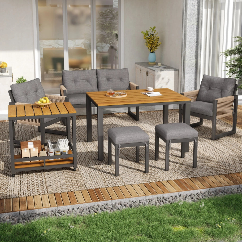 Salotto da giardino 150x79,5x75 cm ferro e poliestere grigio naturale