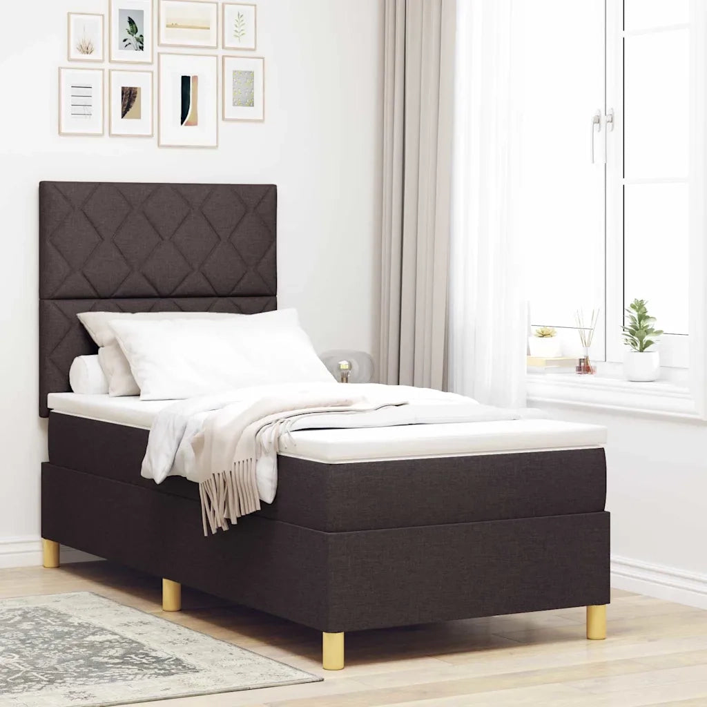 Letto a Sorgente LED Marrone Scuro 90 x 190 cm Tessuto 3343141