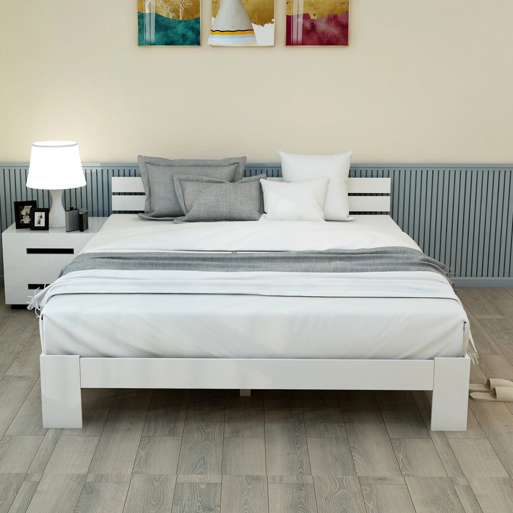 Letto matrimoniale 140 × 200 cm con testiera e rete a doghe in legno bianco portata massima 150 kg