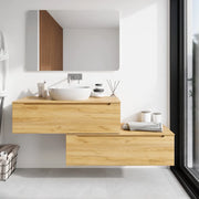Mobile bagno sospeso modulare 100 cm rovere chiaro due cassetti con top | Bako
