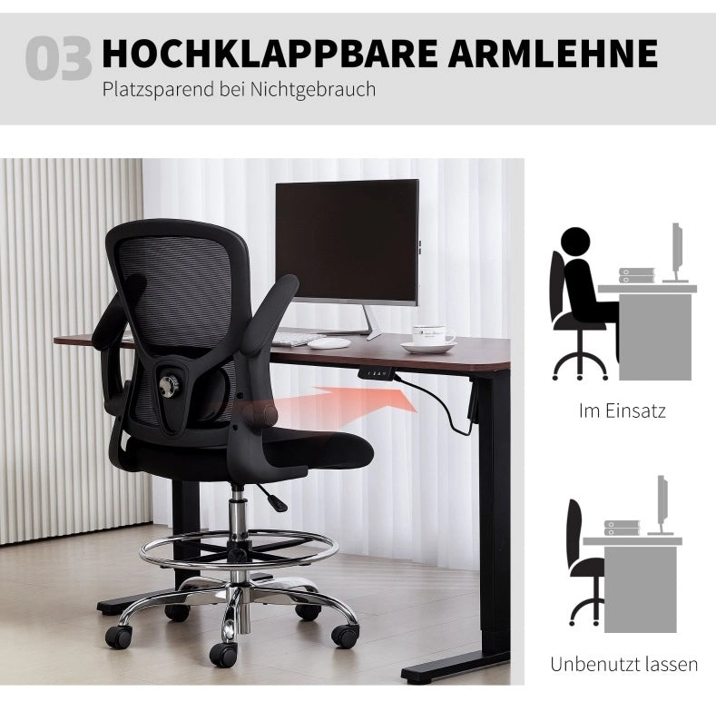 Sedia da ufficio girevole nera con supporto lombare regolabile in altezza per studio e home office