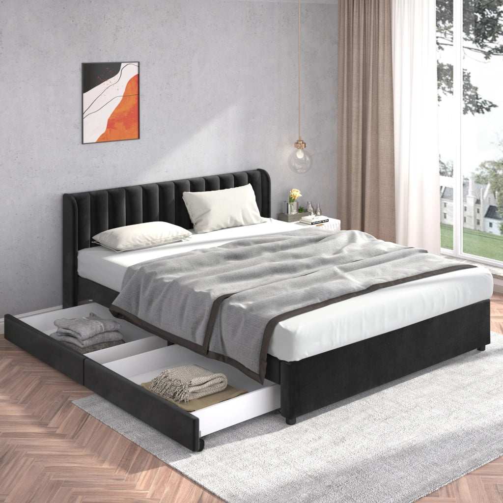 letto imbottito velluto nero 180 x 200 cm