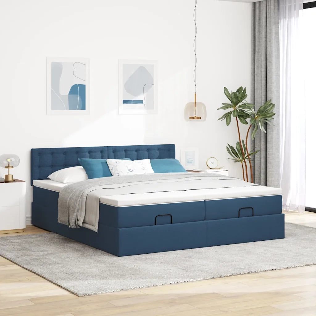 Struttura Letto Pouf con Materassi Blu 180x200cm in Tessuto 3312891