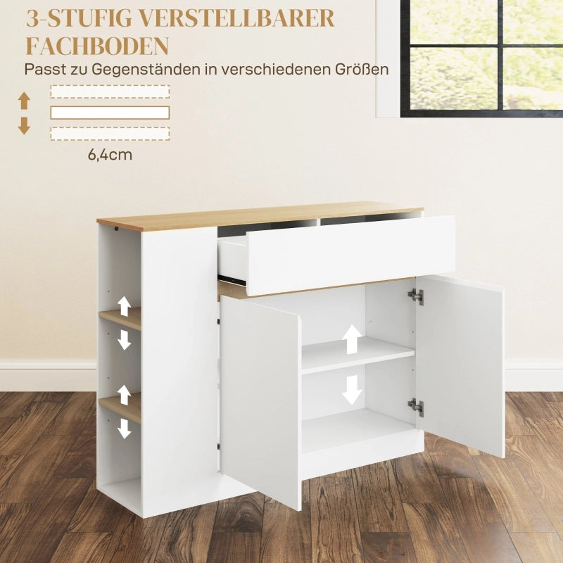 Credenza con 2 ante; 1 cassetto e 3 ripiani regolabili per cucina e sala da pranzo; 105×30×81.5 cm; bianco