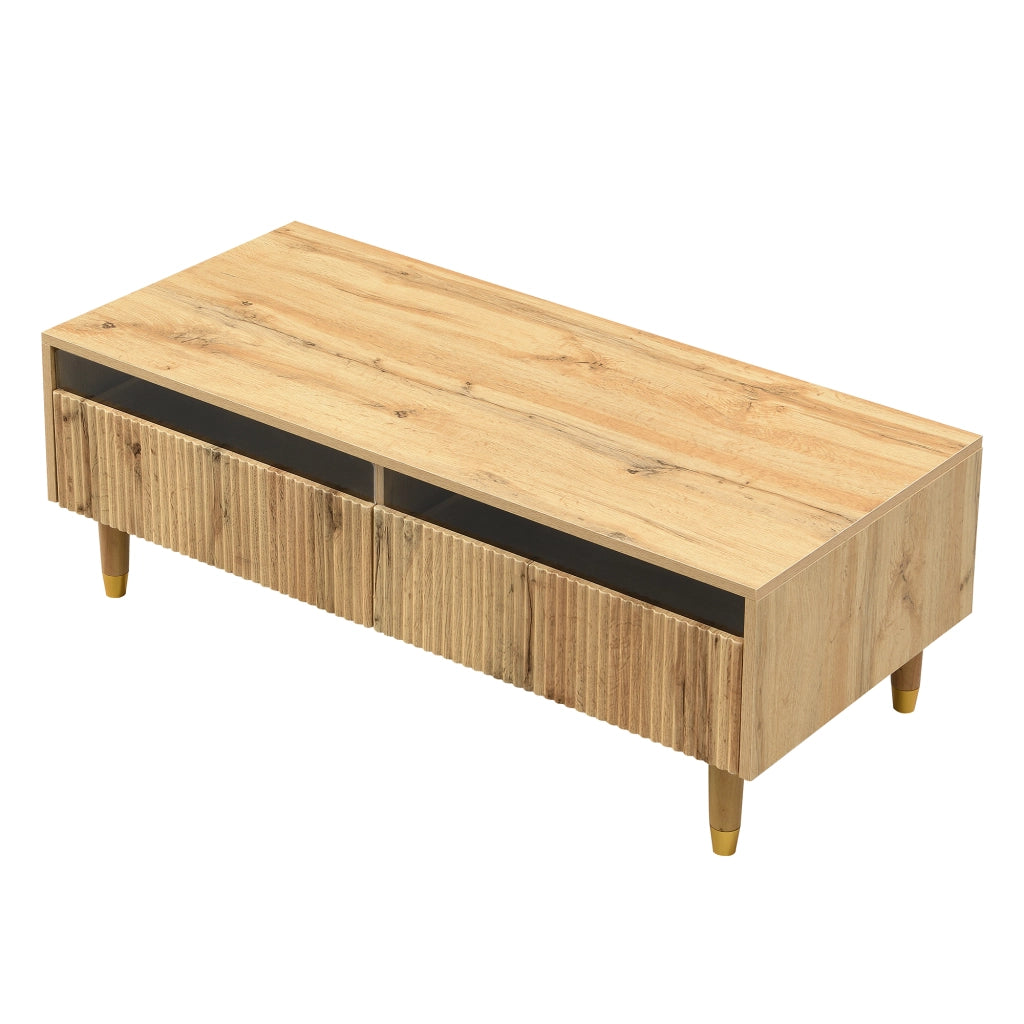 Tavolino da salotto con 2 cassetti e LED colorati, finitura ondulata, per soggiorno, in MDF legno, 110 × 50 × 40 cm