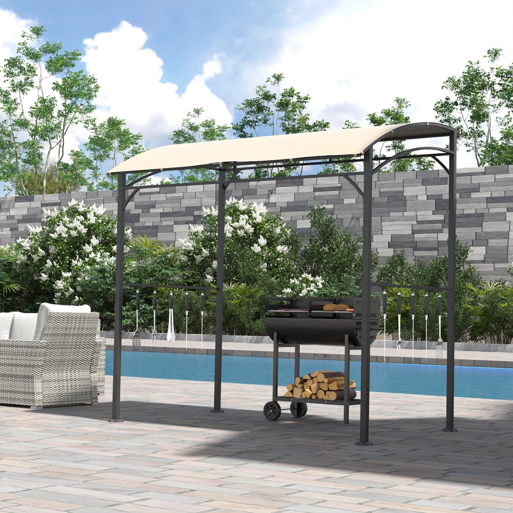 Pavillon per barbecue con 10 ganci telaio in metallo e poliestere beige per cucina outdoor 215 × 150 × 220 cm