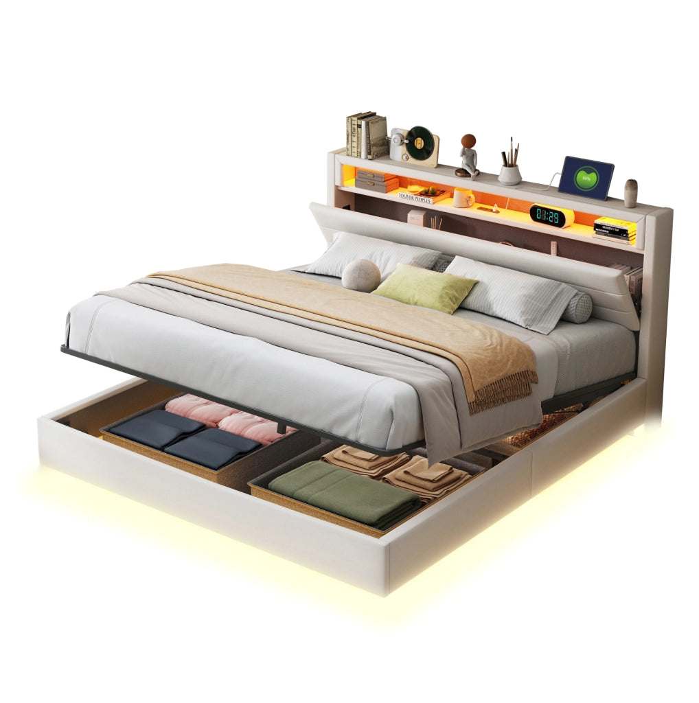 Letto matrimoniale imbottito 160x200 cm con LED e USB