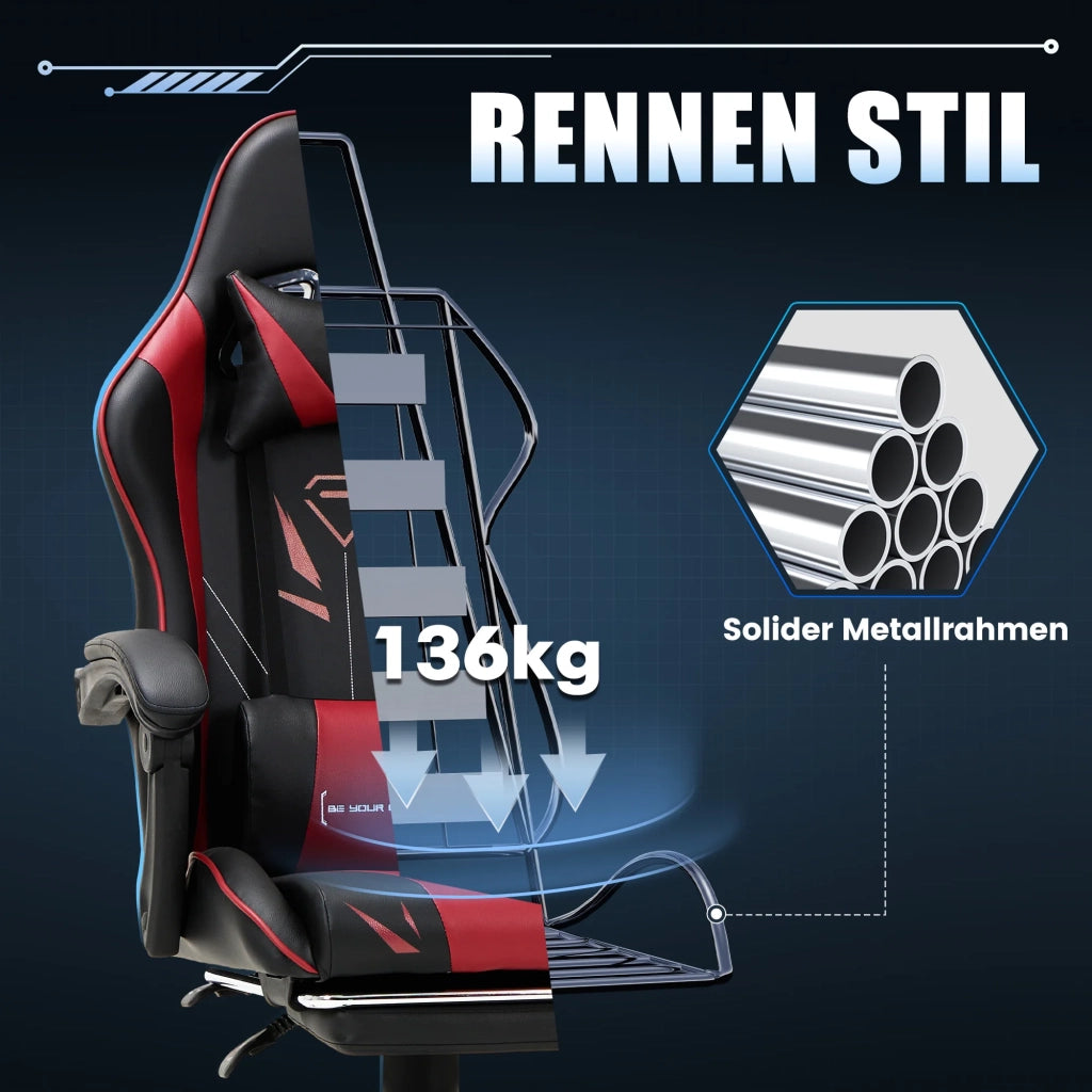 Sedia Gaming Ergonomica con Poggiapiedi, Capacità di Carico Max 136 kg - Rosso