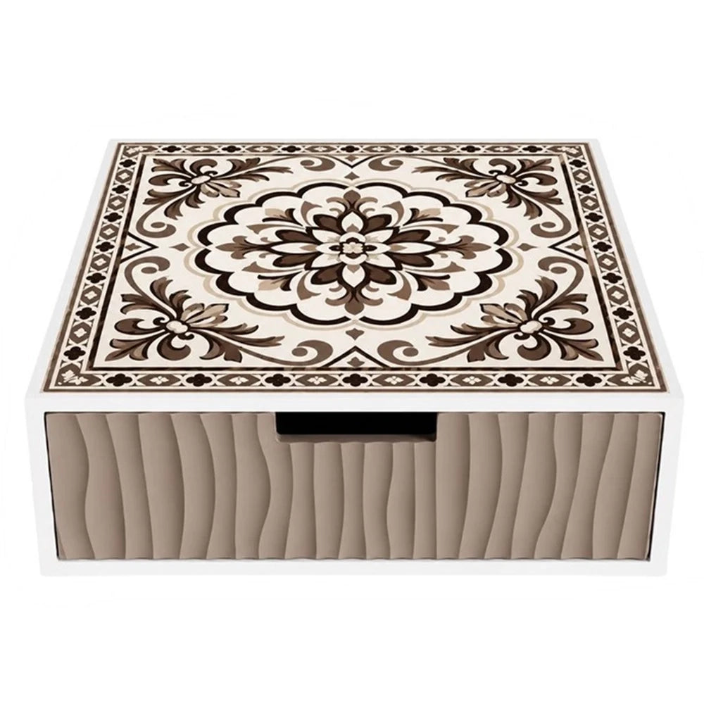 Trade Shop - Cassetto Organizer Porta Capsule Cialde Tortora Top Vetro Maiolica Tortora Divisori 595202 -