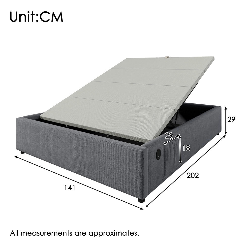 Letto imbottito matrimoniale ¨C Minimal ¨C Grigio tessuto 140x200 cm con rete a doghe senza testiera porta USB-C