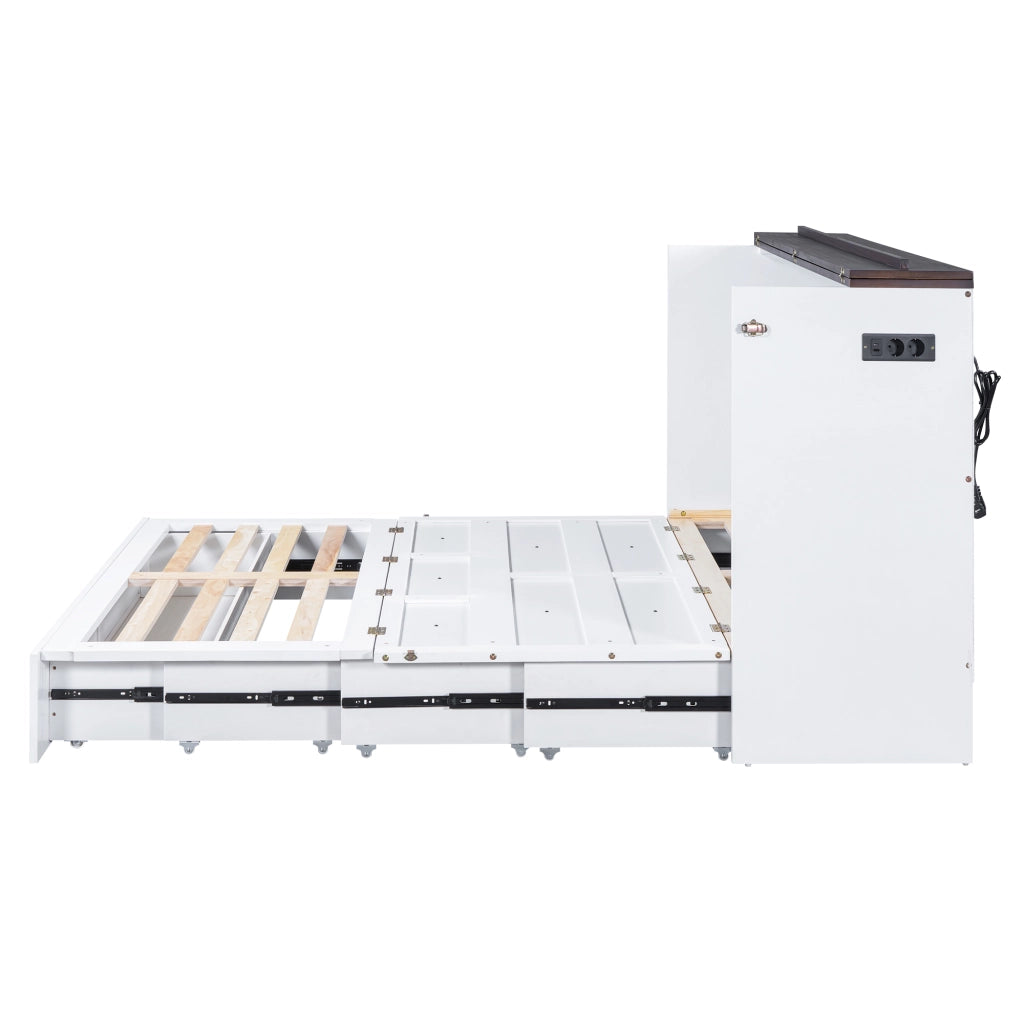 Letto matrimoniale trasformabile 140 × 200 cm con cassetto ripiano USB e presa in pino e MDF bianco