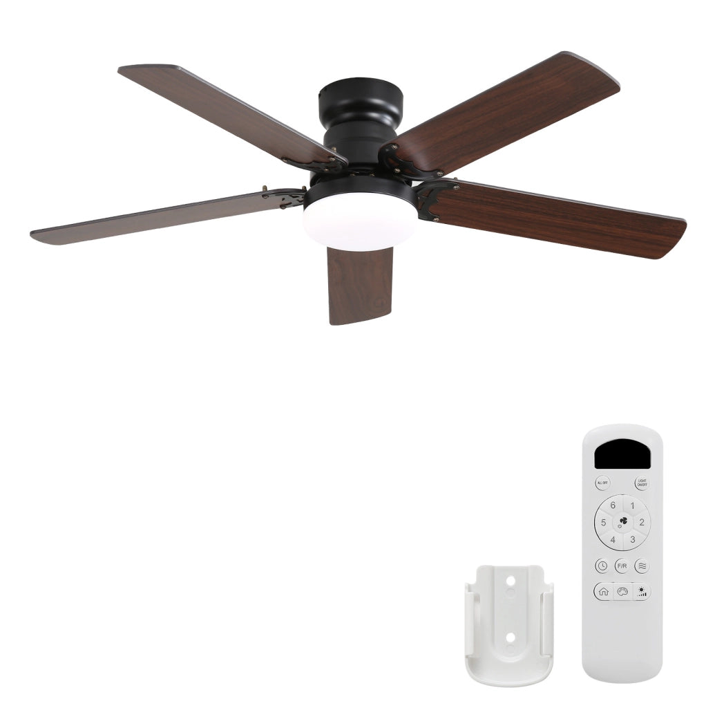 Ventilatore da soffitto 106,6 × 106,6 × 49 cm in MDF nero, LED e telecomando
