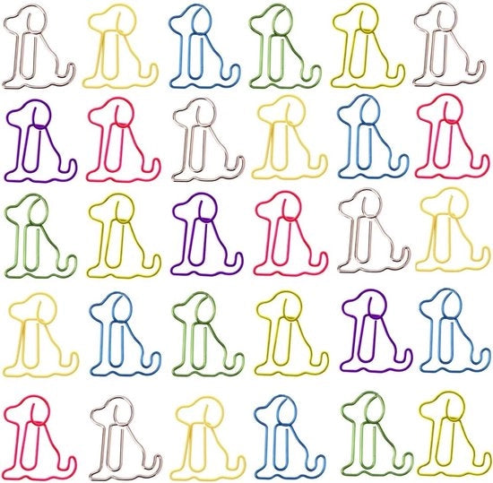 Clip per cartelle animali premium - 30 pezzi - Clip per cartelle con disegni di cani - Clip per cartelle con disegni di animali - Organizzatore per foto e documenti - Colori misti