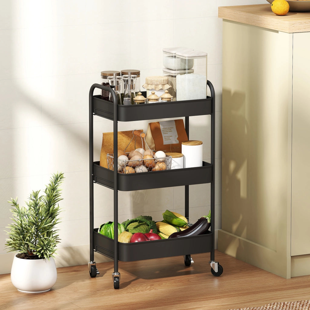 Carrello Cucina 3 Ripiani con Ruote ¨C Xylo ¨C 45x30,6x79 cm Nero